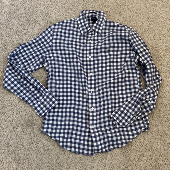 J. Crew Other - JCREW Navy & White Gingham Slim Fit Linen Shirt, Medium